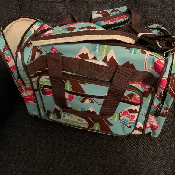 New happy camper duffel bag with brown trim 17” - Picture 3 of 3